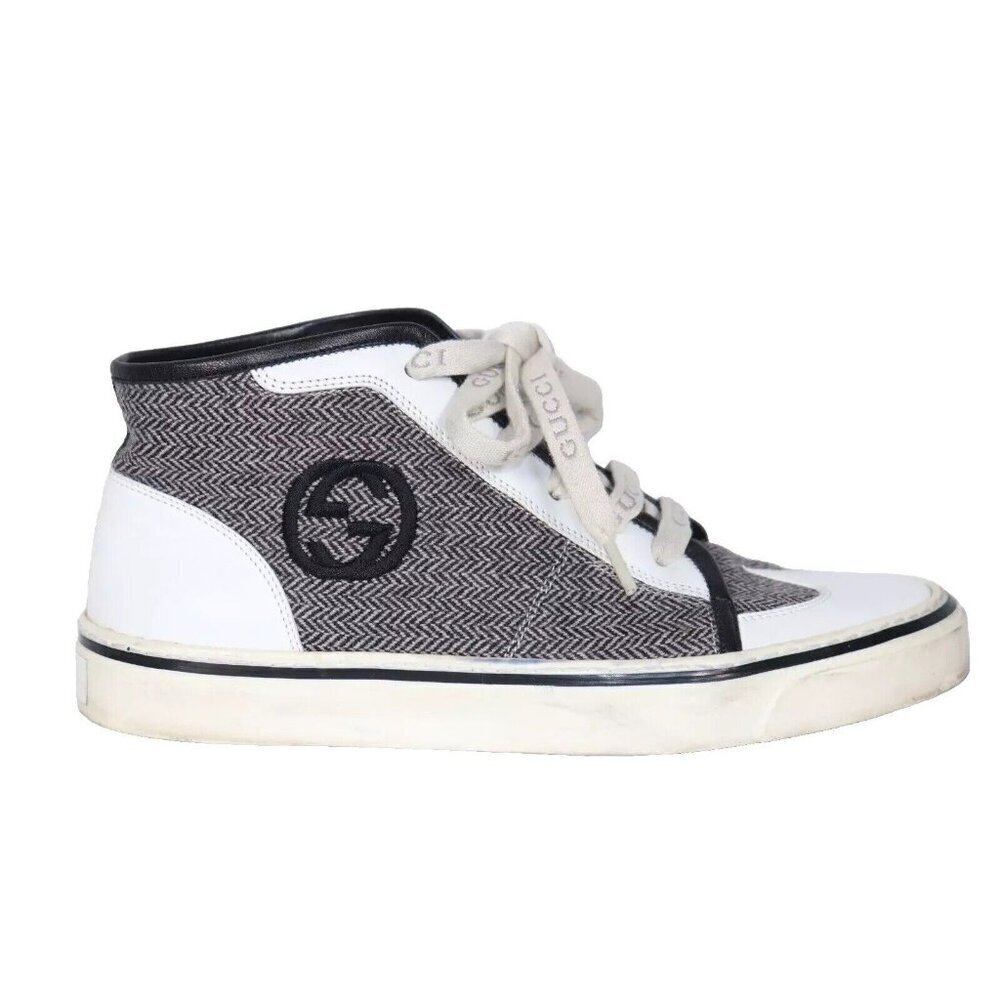 Gucci Womens Size 37.5 Black White High Top Tweed Sneakers Tom Ford 167162 Shoes